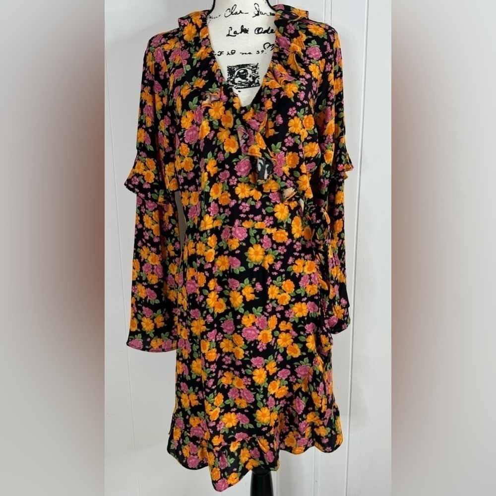 NWT Topshop Rose Ruffle Wrap Mini Dress Size 10 - Picture 12 of 13